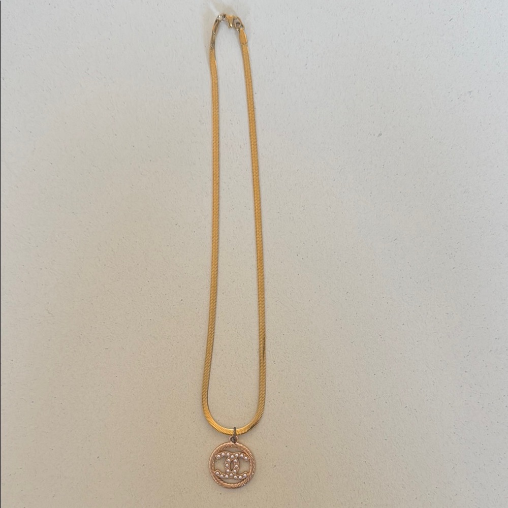 Faux Gold Necklace CC Pendant and Snake Chain